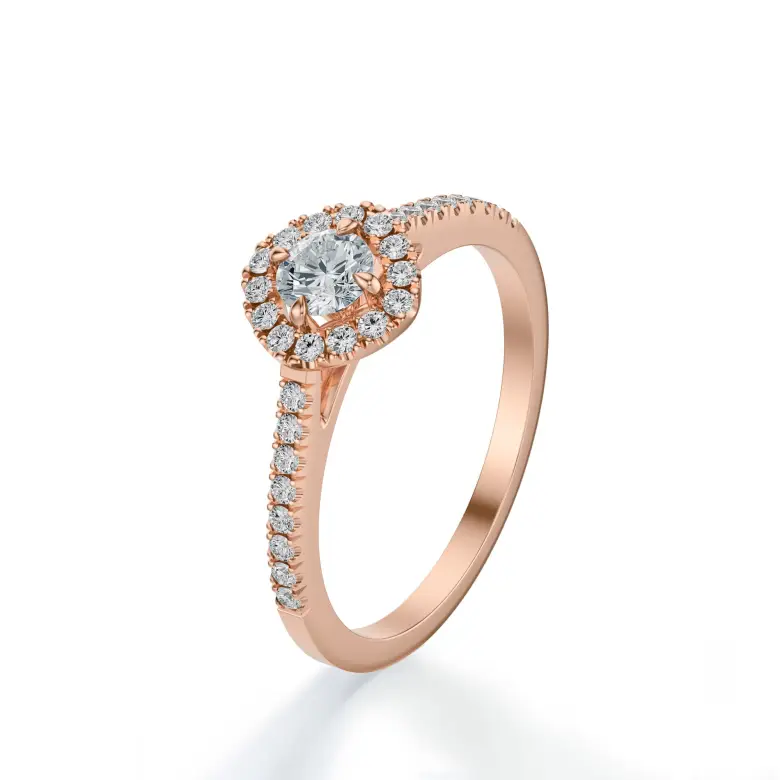 Pierścionek z diamentami halo różowe złoto SBPZ_081